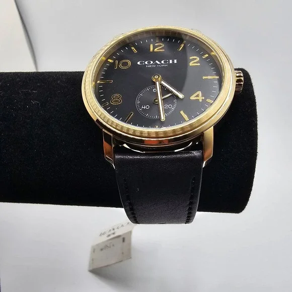 Coach Mens Harrison Watch Gold Tone Black Leather Strap 42mm 14602545 - Picture 3 of 9